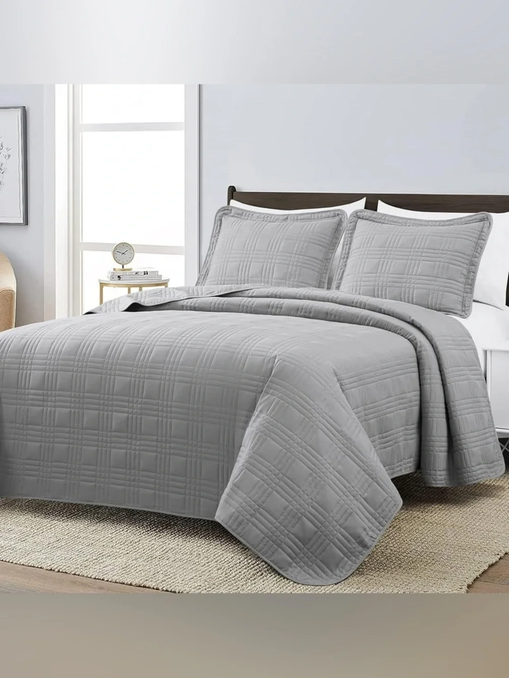 Gray Quilted king 3 piece Bedspread Set